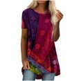thumbnail image 1 of QLEICOM Womens Plus Size Tops Retro Print Short Sleeve Summer T-Shirts Curved Hem Casual Fashion Tunic Tops Hot Pink A XXL, US Size:12, 1 of 4