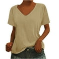 thumbnail image 1 of QLEICOM Womens Short Sleeve Big U-Neck Tops Loose Fit Shirts Summer Casual Solid Color T-Shirt Blouse Khaki XL, US Size:10, 1 of 5