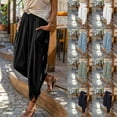 thumbnail image 1 of QLEICOM Womens Slacks High Waist Pants Solid Elastic Belt Vintage Stylish Cotton And Linen Double Pockets Waist Wide-Leg Pants Wide Leg Pants Relaxed Fit Trousers Black L, 1 of 6