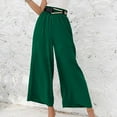 thumbnail image 1 of QLEICOM Womens Slacks Women's Relaxed Fit Straight Leg Pants Solid Cotton Linen Drawstring Elastic Waist Long Wide Leg Pants Work Cargo Casual Pants Wide Leg Pants Relaxed Fit Trousers Green S, 1 of 6