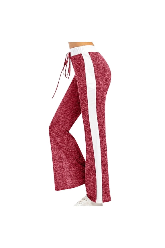 Womens Slacks Women's Wrinkle Free Relaxed Fit Straight Leg Pants Elastic Belt Fashion Printed Wide-Leg Pants Work Cargo Casual Pants Wide Leg Pants Relaxed Fit Trousers Red XL