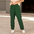 thumbnail image 1 of QLEICOM Womens Slacks Women's Wrinkle Free Relaxed Fit Straight Leg Pants Fashion Loose Cotton Linen Ladies Solid Elastic Waist Wide-leg Button Pants Wide Leg Pants Relaxed Fit Trousers Green L, 1 of 6