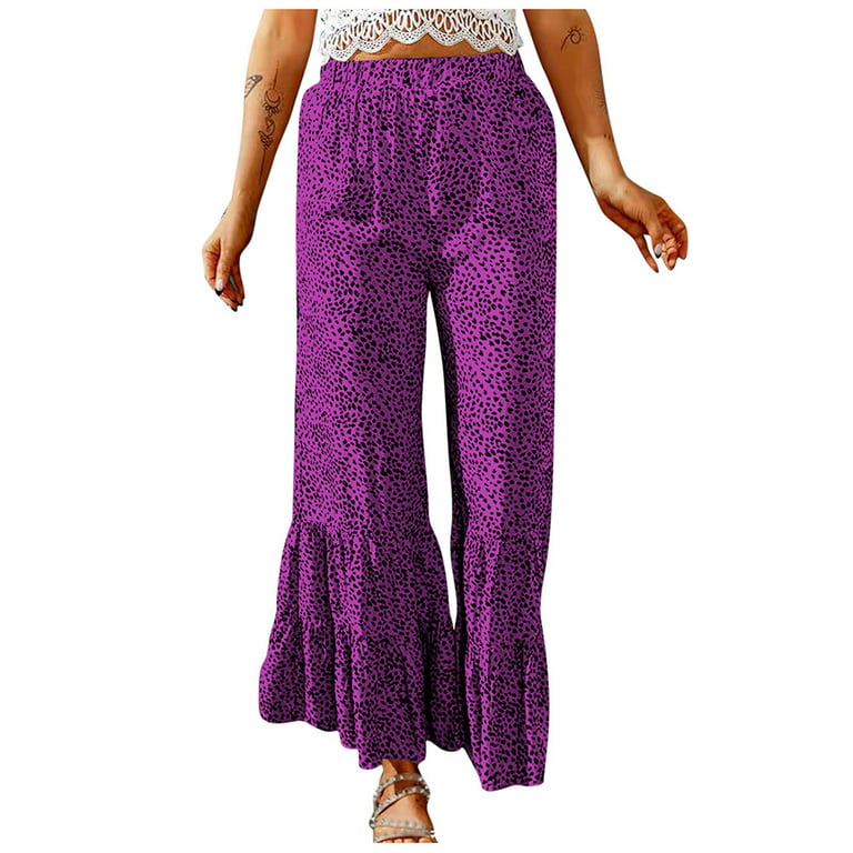 QLEICOM Womens Slacks Women's Wrinkle Free Relaxed Fit Straight Leg Pants  Fashion Summer Loose High Waist Pleated Wide Printing Trousers Pants Wide  Leg Pants Relaxed Fit Trousers Purple XL 