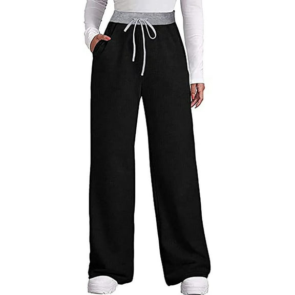 QLEICOM Womens Slacks Women's Wrinkle Free Relaxed Fit Straight Leg Pants Loose Wide Leg Pants High Waist Straight Pants Pants Work Cargo Casual Pants Wide Leg Pants Relaxed Fit Trousers Black S