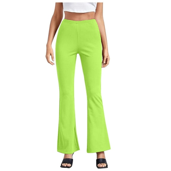 QLEICOM Womens Slacks Women's Wrinkle Free Relaxed Fit Straight Leg Pants Slim High Elastic Waist Solid Sports Yoga Flare Pants Work Cargo Casual Pants Wide Leg Pants Relaxed Fit Trousers Mint Green S