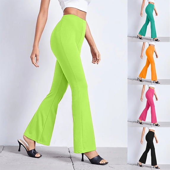 QLEICOM Womens Slacks Women's Wrinkle Free Relaxed Fit Straight Leg Pants Slim High Elastic Waist Solid Sports Yoga Flare Pants Work Cargo Casual Pants Wide Leg Pants Relaxed Fit Trousers Mint Green L