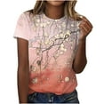 thumbnail image 1 of QLEICOM Womens Summer Tops Oversized T-shirts Floral Print Crewneck Printed Short Sleeve Casual Loose Tunic Tank Tops Women Shirts Blouses Orange M, 1 of 5