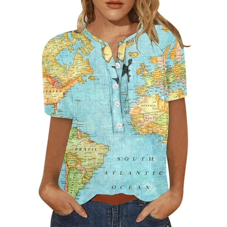 QLEICOM Womens Summer Tops Oversized T-shirts Short Sleeve Print