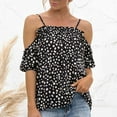 thumbnail image 1 of QLEICOM Womens Summer Tops Oversized T-shirts Sling Off-the-shoulder Ruffled Polka-dot Casual Loose Tunic Tank Tops Women Shirts Blouses Black M, 1 of 7