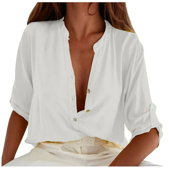 QLEICOM Womens Summer Tops Oversized T-shirts Solid Color Short Sleeve Comfortable Breathable V-Neck Casual Loose Tunic Tank Tops Women Shirts Blouses White L