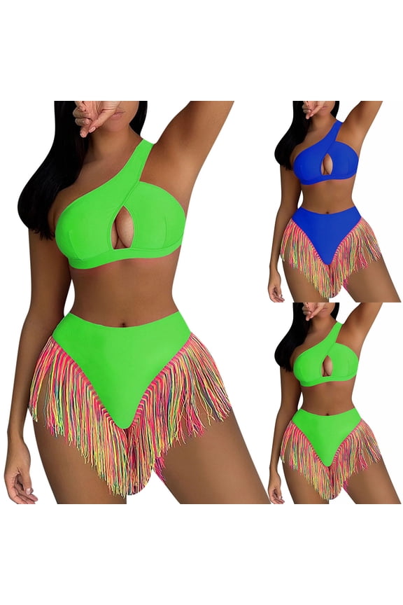 Womens Swimsuits,Bathing Suit for Women,Fashion Two Piece Bikini Set Halter Neck with Fringe Detail