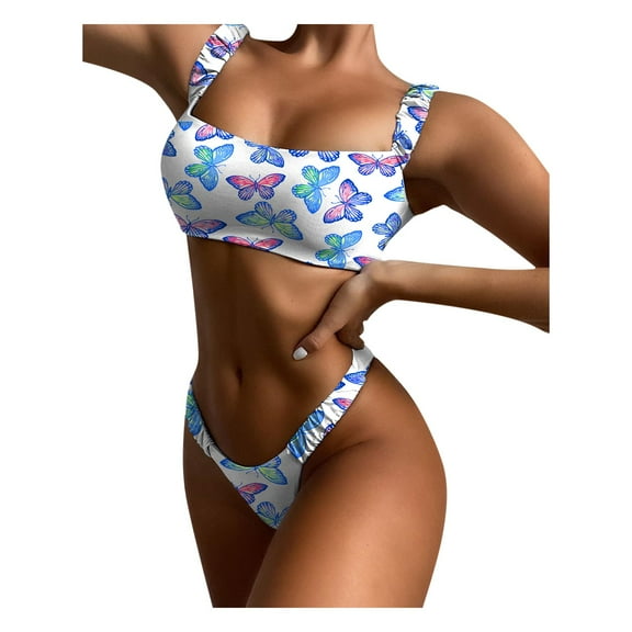 QLEICOM Womens Swimsuits Tummy Control Plus Size Swimsuit Coverup Bandeau Bandage Bikini Set Push-Up Brazilian Swimwear Beachwear Swimsuit Blue L