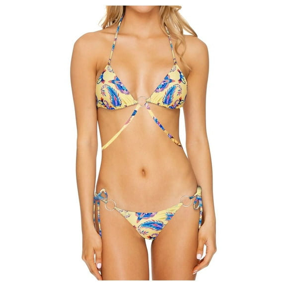 QLEICOM Womens Swimsuits Tummy Control Plus Size Swimsuit Coverup Bandeau Bandage Bikini Set Push-Up Brazilian Swimwear Beachwear Swimsuit Yellow L