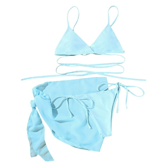QLEICOM Womens Swimsuits Tummy Control Plus Size Swimsuit Coverup Beach Cover Up Chiffon Skirt Bikini Swimwear Coverup Wrap Swimwear Light Blue L