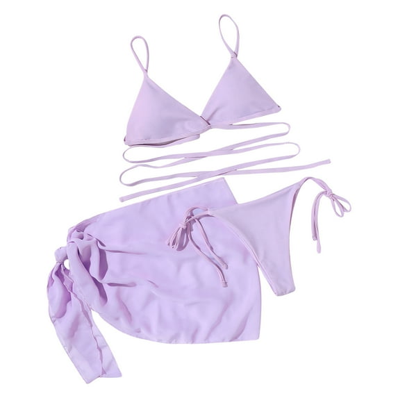 QLEICOM Womens Swimsuits Tummy Control Plus Size Swimsuit Coverup Beach Cover Up Chiffon Skirt Bikini Swimwear Coverup Wrap Swimwear Purple M