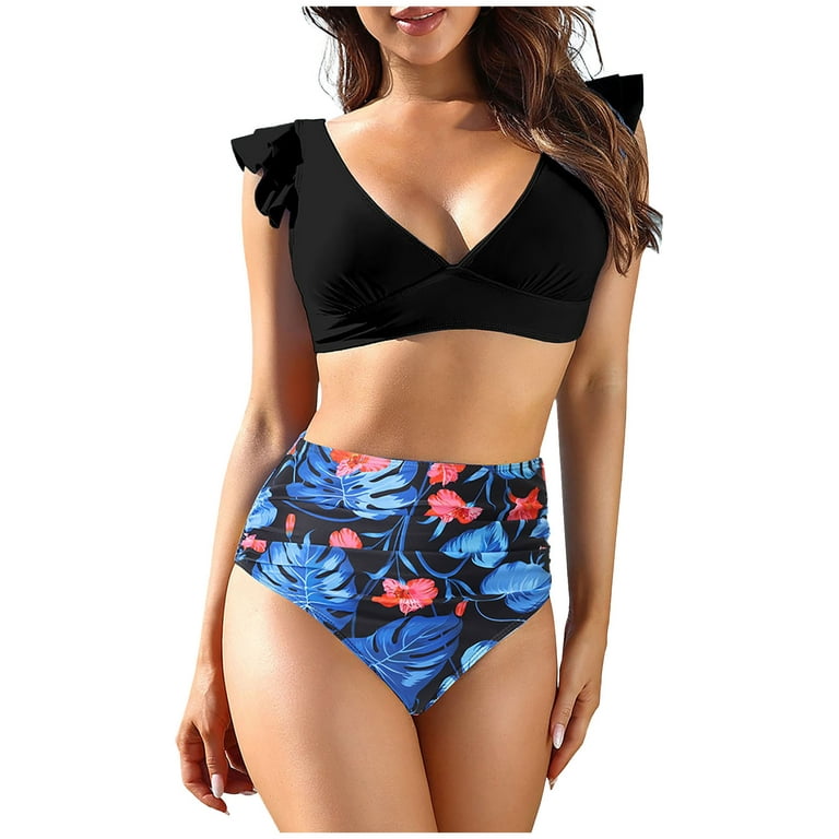 QLEICOM Womens Swimsuits Tummy Control Plus Size Swimsuit Coverup Bikini  Set Swimwear Sexy Bra Swimwear Beachwea Black XL 