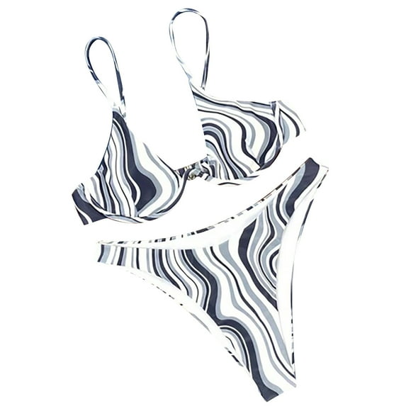 QLEICOM Womens Swimsuits Tummy Control Plus Size Swimsuit Coverup Fashion Bikini Set Swimsuit Two Piece Stripe Print Swimwear Beachwear Black S