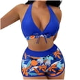 thumbnail image 1 of QLEICOM Womens Swimsuits Tummy Control Plus Size Swimsuit Coverup Fashion Floral Print Halter Split Swimsuit Bikini Print High Waist Beachwear Set Dark Blue XL, 1 of 7