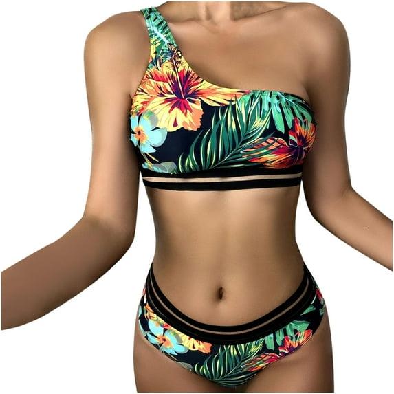 QLEICOM Womens Swimsuits Tummy Control Plus Size Swimsuit Coverup Fashion Printed Bikini Push-Up Padded Swimwear Swimsuit Beachwear Set Green L
