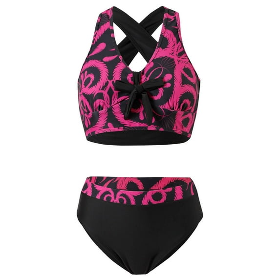 QLEICOM Womens Swimsuits Tummy Control Plus Size Swimsuit Coverup Fashion Printing Vest Swimsuit Split Bikini Large Size Briefs Swimsuit Hot Pink S