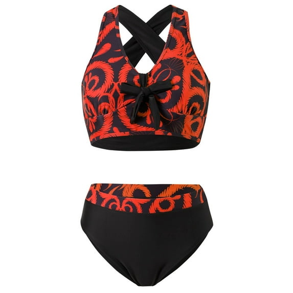 QLEICOM Womens Swimsuits Tummy Control Plus Size Swimsuit Coverup Fashion Printing Vest Swimsuit Split Bikini Large Size Briefs Swimsuit Red L