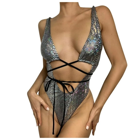 QLEICOM Womens Swimsuits Tummy Control Plus Size Swimsuit Coverup Lady Splicing Push-Up Bra Bikini Beach Set Swimsuit Swimwear Silver L