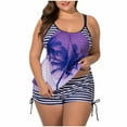thumbnail image 1 of QLEICOM Womens Swimsuits Tummy Control Plus Size Swimsuit Coverup Large Swimsuit With Chest Pad Flat Angle Striped Shorts Without Steel Support Large Pocket Conservative Split Swimsuit Purple 4XL, 1 of 7