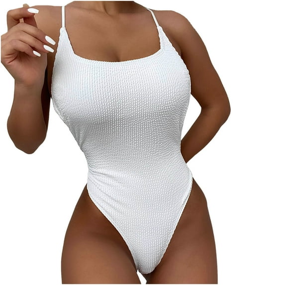 QLEICOM Womens Swimsuits Tummy Control Plus Size Swimsuit Coverup One-Piece Letter Bikini Push-Up Pad Swimwear Bandage Swimsuit Beachwear White S