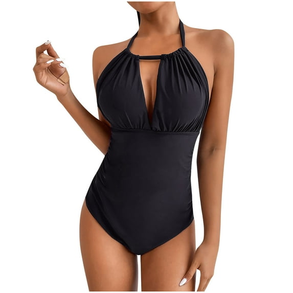 QLEICOM Womens Swimsuits Tummy Control Plus Size Swimsuit Coverup One-Piece Padded Plus Size Overlay Print Bikini Swimsuit Black XXL