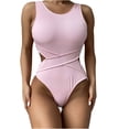 thumbnail image 1 of QLEICOM Womens Swimsuits Tummy Control Plus Size Swimsuit Coverup One-Piece Round Neck Solid Bikini Push-Up Pad Swimwear Swimsuit Beachwear Pink L, 1 of 7