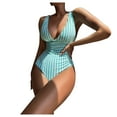 thumbnail image 1 of QLEICOM Womens Swimsuits Tummy Control Plus Size Swimsuit Coverup One-Piece Swimsuit V-Neck Backless Swimsuit Striped One-Piece Swimsuit Bikini Sky Blue L, 1 of 5