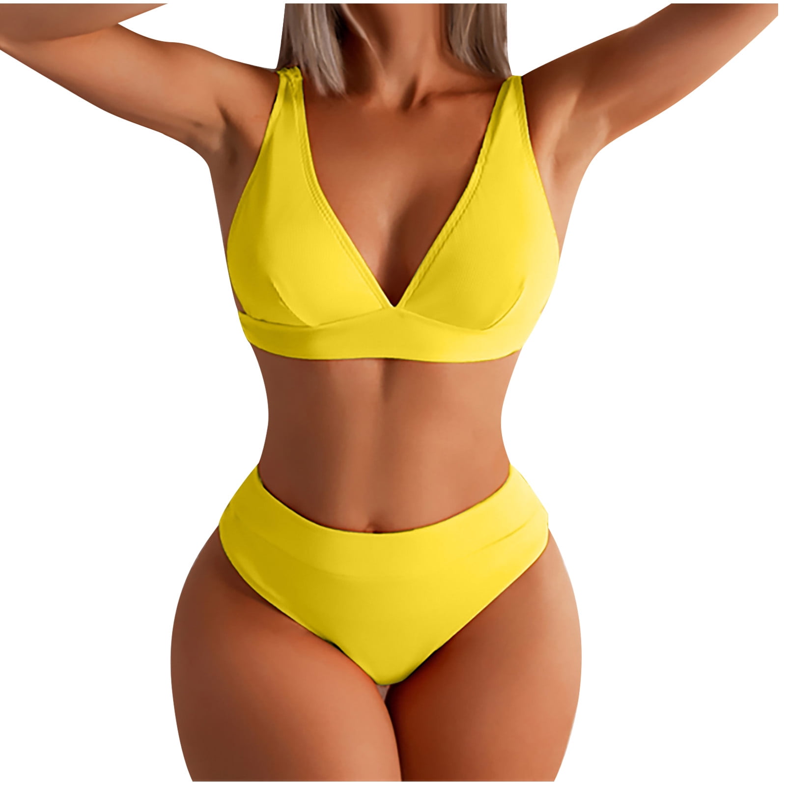 QLEICOM Womens Swimsuits Tummy Control Plus Size Swimsuit Coverup Sexy  Sling One-Piece Swimsuit Bikini Fashion Swimsuit Yellow M 