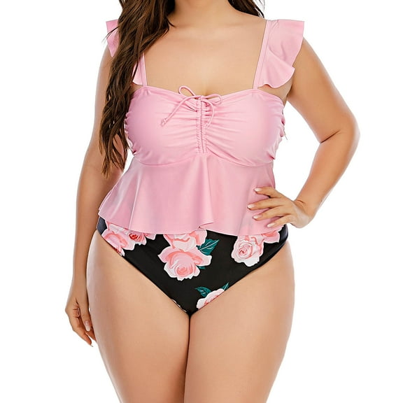QLEICOM Womens Swimsuits Tummy Control Plus Size Swimsuit Coverup Split Sleeveless Backless Bikini Beach Swimsuit Swimwear Beachwear Set Pink 3XL