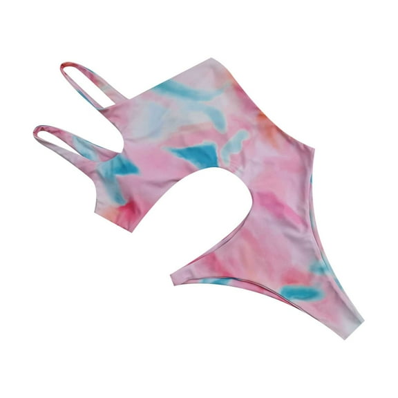 QLEICOM Womens Swimsuits Tummy Control Plus Size Swimsuit Coverup Summer Fashion Patchwork Hollow Tank Top One-Piece Bikini Swimsuit Swimwear Pink S