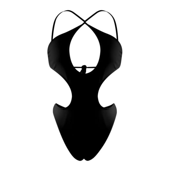 QLEICOM Womens Swimsuits Tummy Control Plus Size Swimsuit Coverup Summer Fashion Solid Hollow Tank Top One-Piece Bikini Swimsuit Swimwear Black S