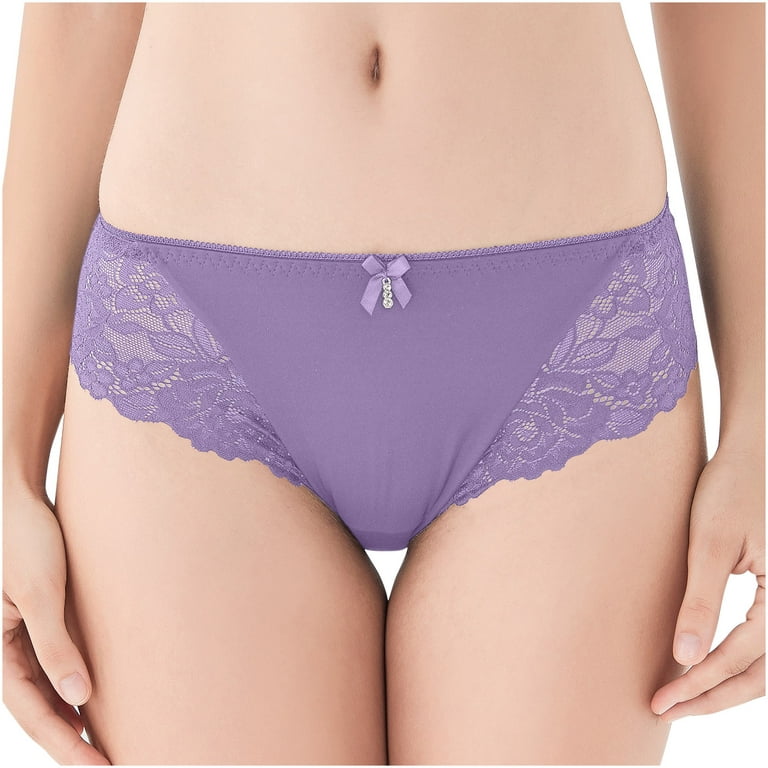QLEICOM Womens Swimsuits Tummy Control Plus Size Swimsuit Coverup Swim  Cloth Lace Mid-Waist Panties Lining Cotton Briefs Purple L 