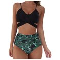 thumbnail image 1 of QLEICOM Womens Swimsuits Tummy Control Plus Size Swimsuit Coverup Two Piece Vintage Swimsuit Printed Wrap Cross Cutout Bikini Sets Swimwear Push Up High Waist Bikini With Bottom Black XL, 1 of 5