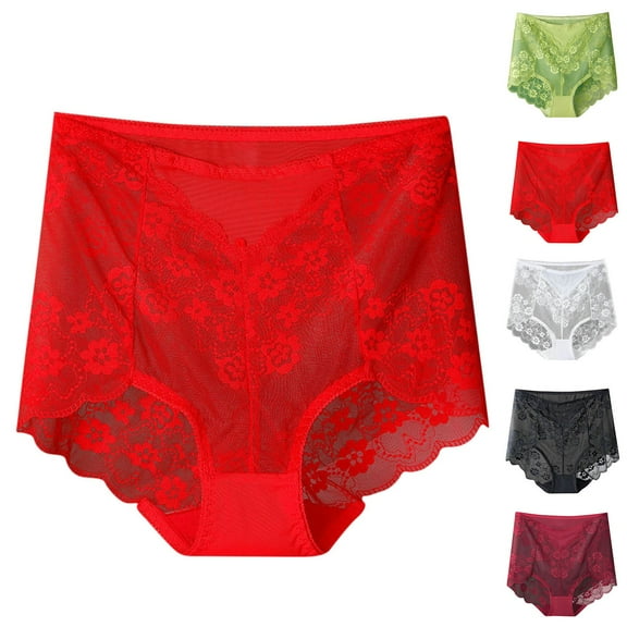 QLEICOM Womens Underwear,Panties for Women,Plus Size High Waist Lace Sheer Mesh Panties Thin Breathable Fabric with Tummy Control and Lifting Effect for Confident Smooth Silhouette White