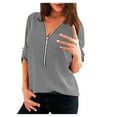 thumbnail image 1 of QLEICOM Womens V Neck Zip Front Long Sleeve Casual Topss Plus Size Flowy Business Work Tunic Tops Shirts Blouse Gray XL, US Size:10, 1 of 3