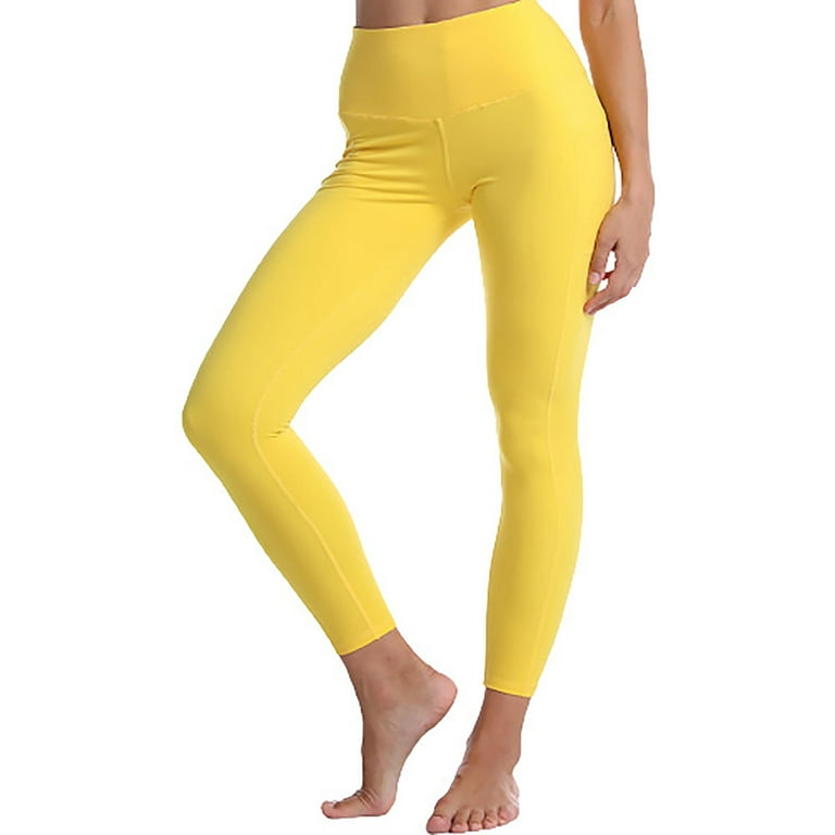 QLEICOM Womens Yoga Pants Capri Leggings Fashion Casual Solid Pocket Sports  Nine-Point Workout Leggings Athletic Pants Tummy Control Leggings Yellow S