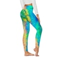 thumbnail image 1 of QLEICOM Womens Yoga Pants Capri Leggings Girls Skinny Tie-dyed Printed High Waist Stretchy Tights Trouser Workout Leggings Athletic Pants Tummy Control Leggings Green L, 1 of 2