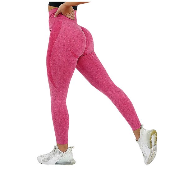 QLEICOM Womens Yoga Pants Capri Leggings Seamless Butt Lifting for High Waist Workout Leggings Athletic Pants Tummy Control Leggings Pink L