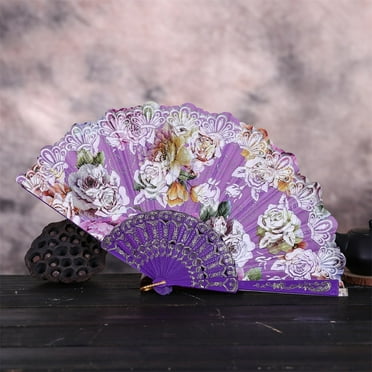 QLFSCXG Best Chinese Style Dance Wedding Party Lace Silk Folding Hand Held Flower Fan Household Appliances