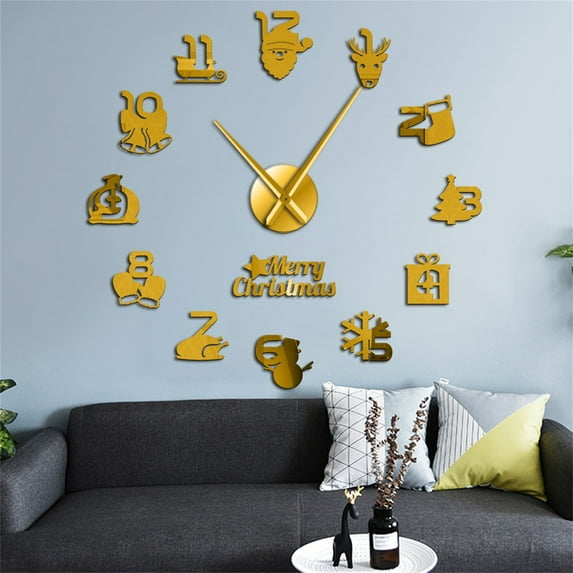 QLFSCXG Christmas Frameless Diy Wall Mute Clock 3D Mirror Surface Sticker Home Decor Household Appliances