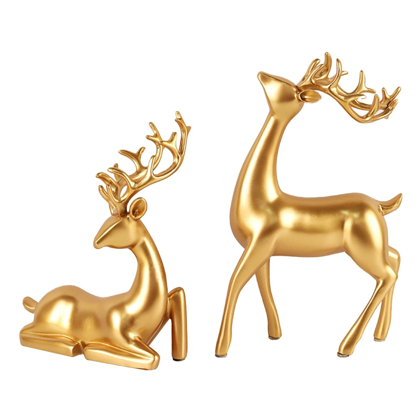 Gold Resin Deer Figurines Set for Christmas Decor