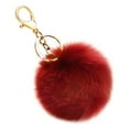 thumbnail image 1 of QLFSCXG Soft Artificial Rabbit Fur Keychain Plush Ball Key Ring Cute Pom Charm For Women Girls Wine Red, 1 of 4