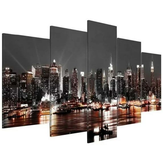 QLFSCXG Wall Art Modern New York City Abstract Canvas Cityscape Painting Large Size Framed, Colorful Nyc Skyline Textured Picture for Living Room Bedroom Home Office Wall Decor, Blue