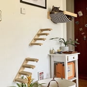QLFYUU Cat Hammock with Two Stairways Set Beige Wooden Cats Wall Bed Shelves for Sleeping Climbing