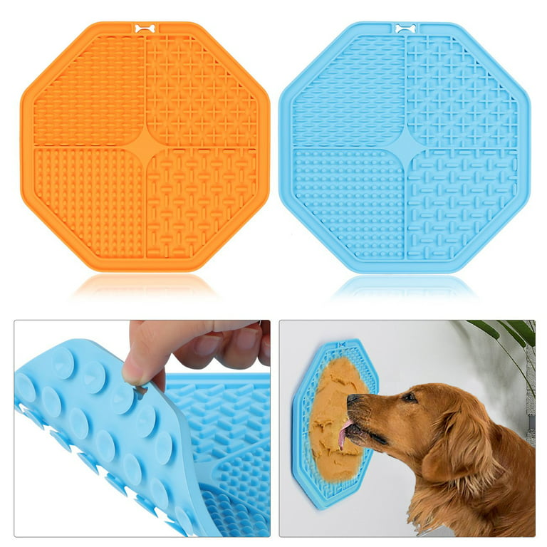 QLOUNI 2PCS Dog Lick Mat,Slow dog Feeder Pad with Suction Cups Help Pet  Anxiety Relief dog feeding mat,Blue&Orange