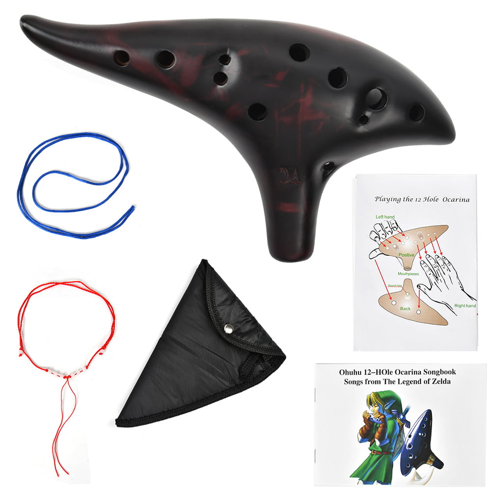 QLOUNI Fengya Twelve Hole Smoked Ocarina, 12 Hole Horse OcariOcarifor  Beginner with a Bag and Songbooks Neck String Neck Cord with Carry Bag  Music 